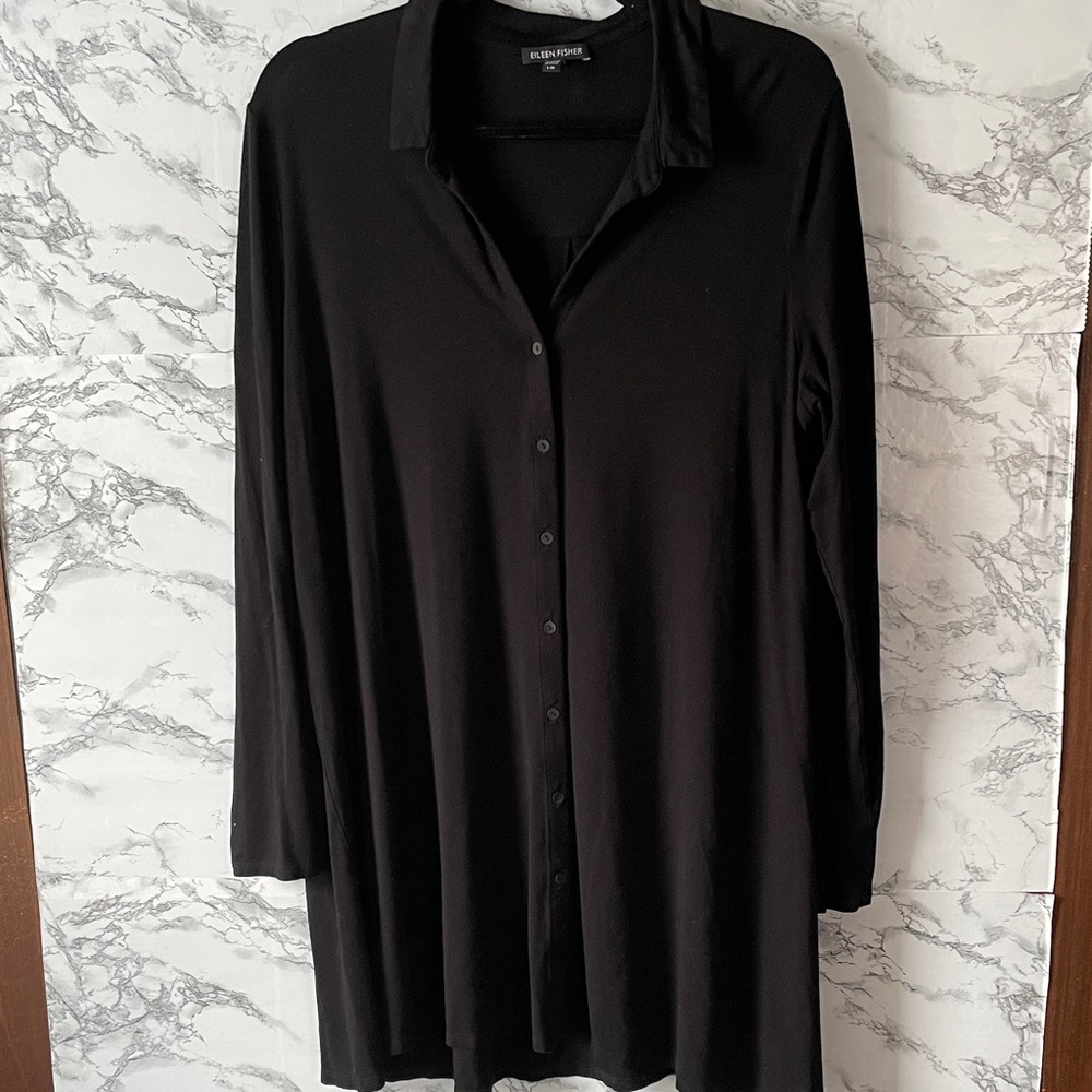 Eileen Fisher L Black Tunic Top